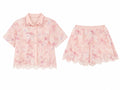 Blush floral lace shirt& shorts set
