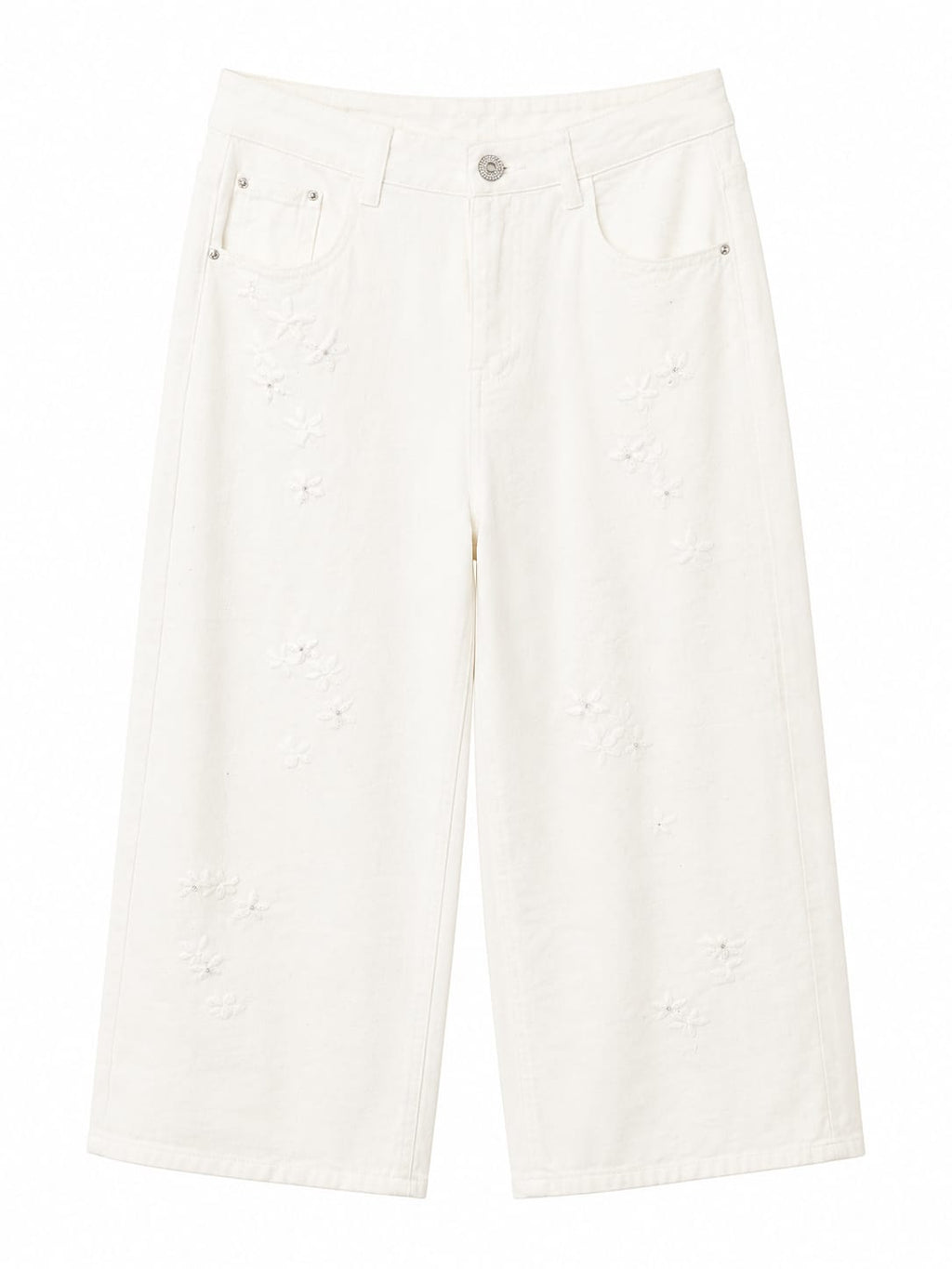 Embellished white wide-leg pants