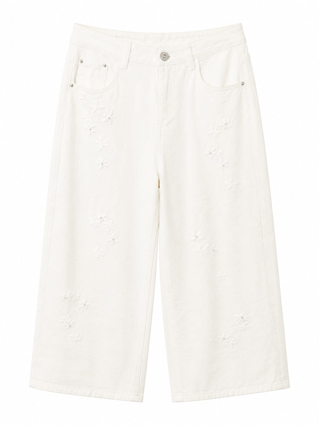 Embellished white wide-leg pants