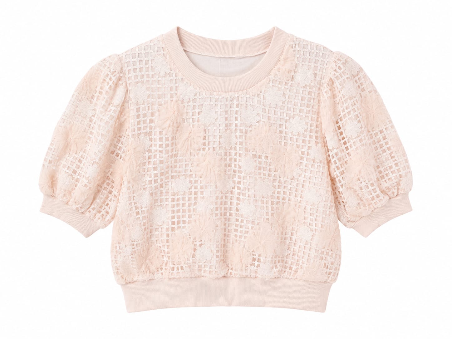 Blush floral lace puff sleeve top