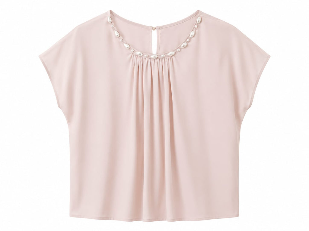 Blush pearl embellished chiffon blouse