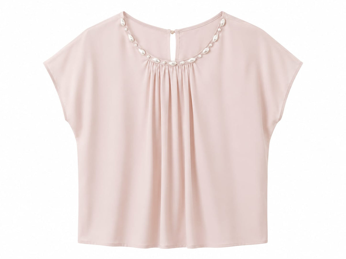 Blush pearl embellished chiffon blouse