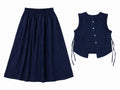 Navy linen tow-piece skirt set