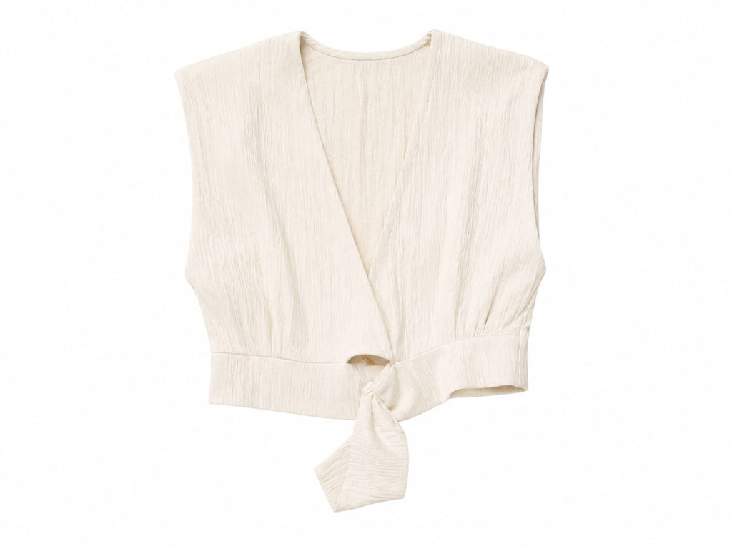 Women textured tie-front crop top
