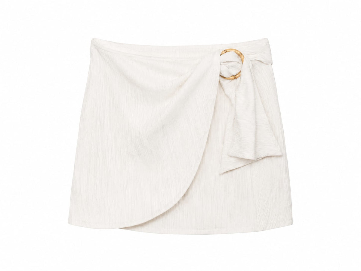 Women textured wrap mini skirt with ring details