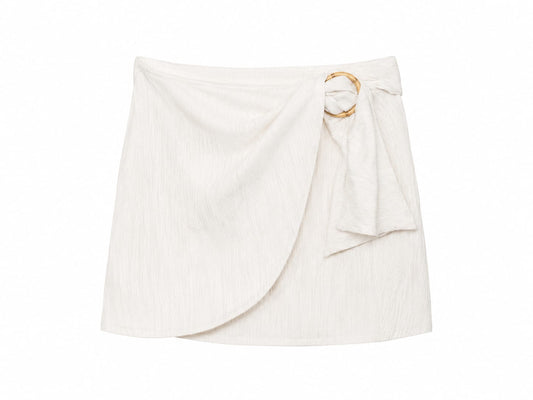 Women textured wrap mini skirt with ring details