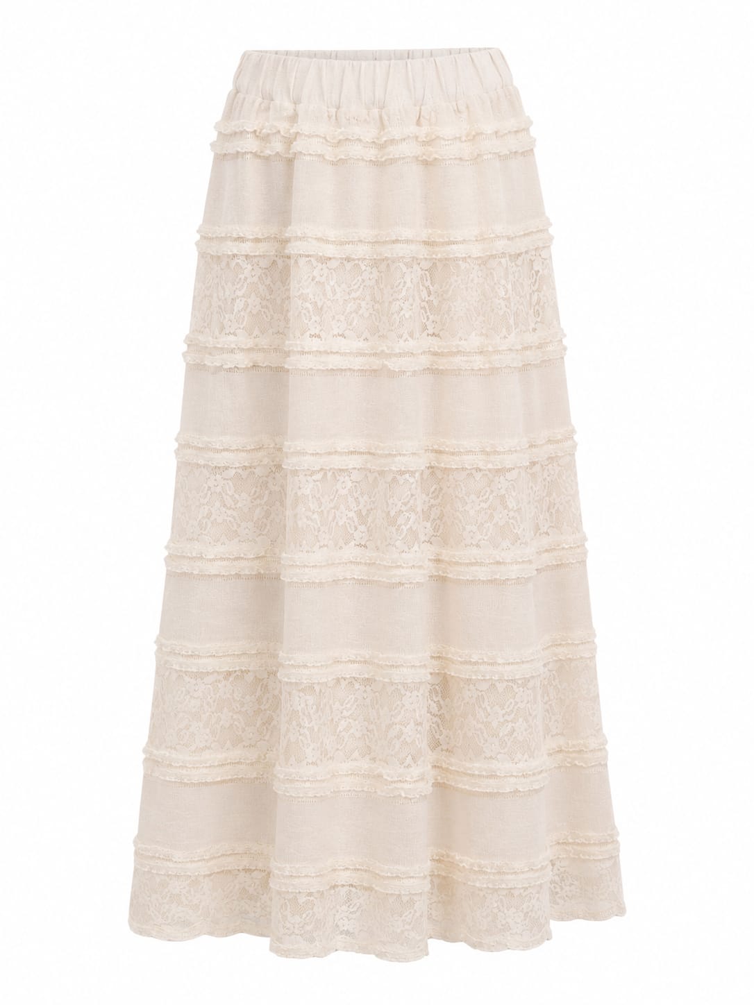 Women boho lace tiered maxi skirt