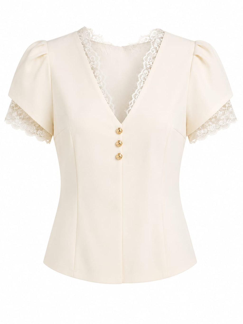 Women lace trim v-neck blouse