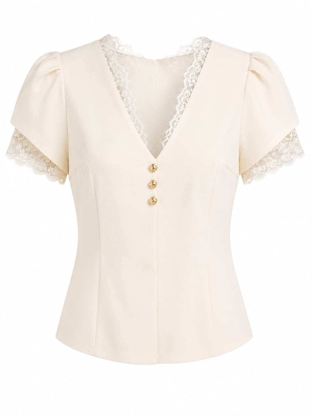 Women lace trim v-neck blouse