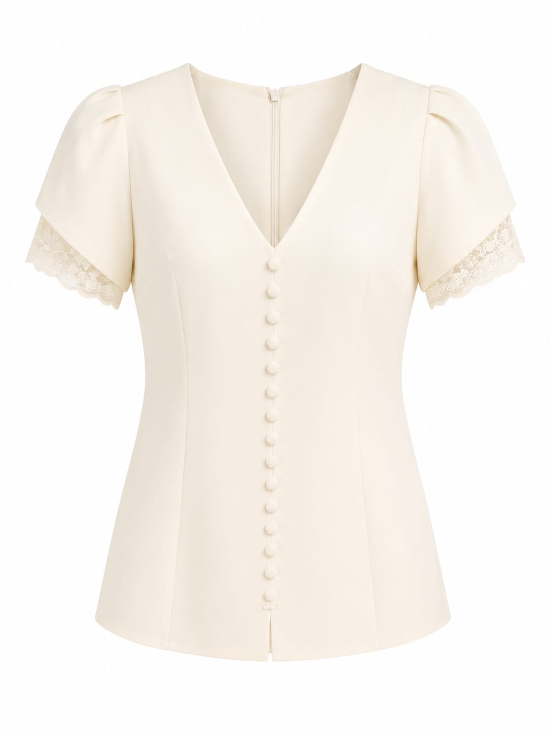 Women elegant v-neck button detsil blouse