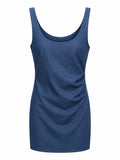 Women sleeveless ruched denim mini dress