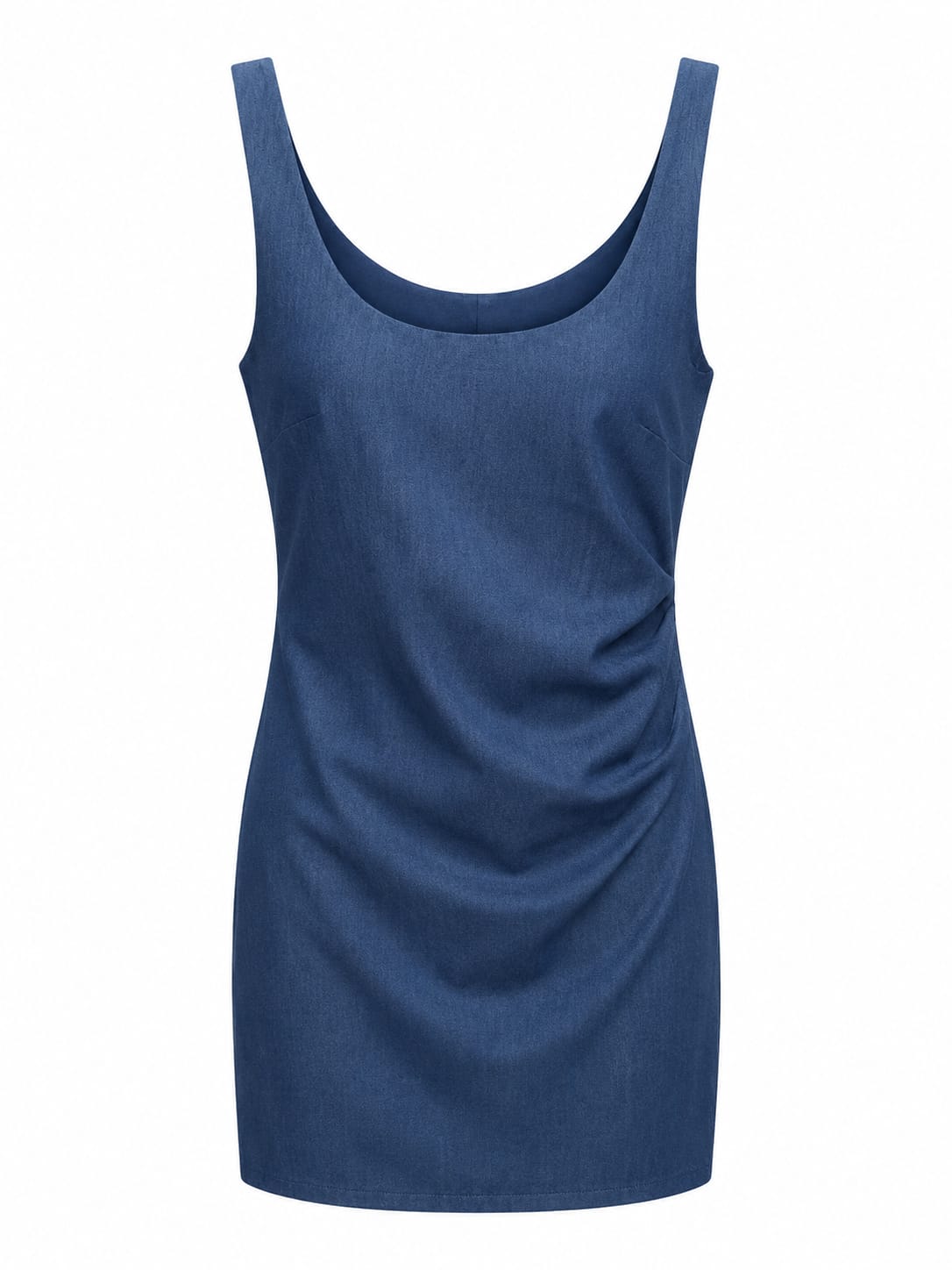 Women sleeveless ruched denim mini dress