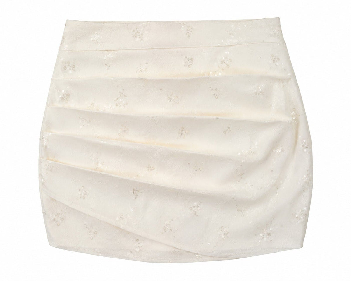 Elegant sequin pleated mini skirt-cream white