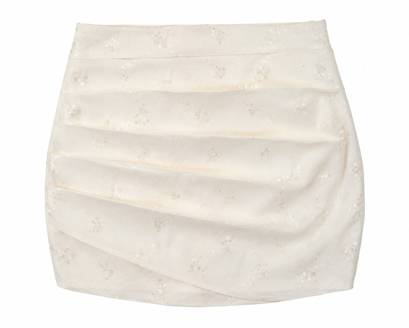 Elegant sequin pleated mini skirt-cream white