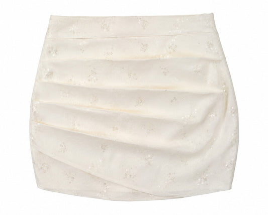 Elegant sequin pleated mini skirt-cream white