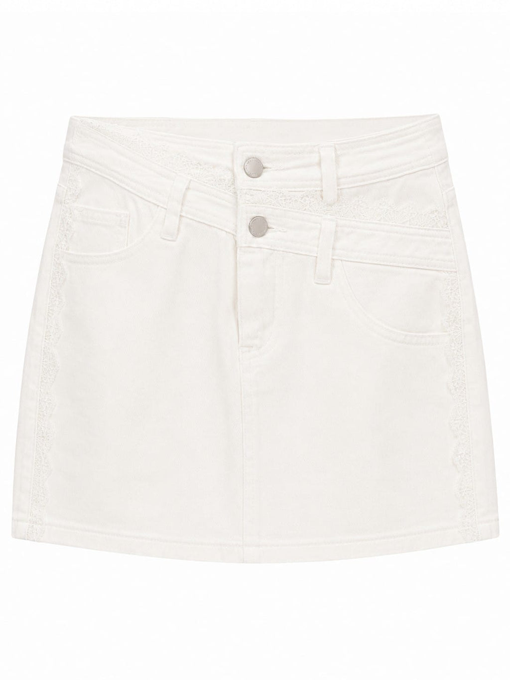 Elegant white lace trim denim mini skirt