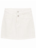 Elegant white lace trim denim mini skirt