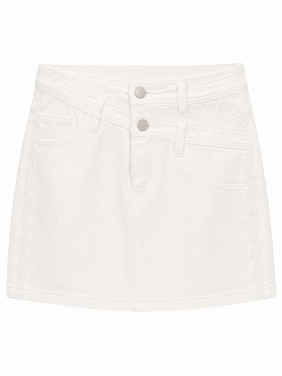Elegant white lace trim denim mini skirt l
