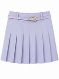 Elegant lavender pleated mini skirt with belt