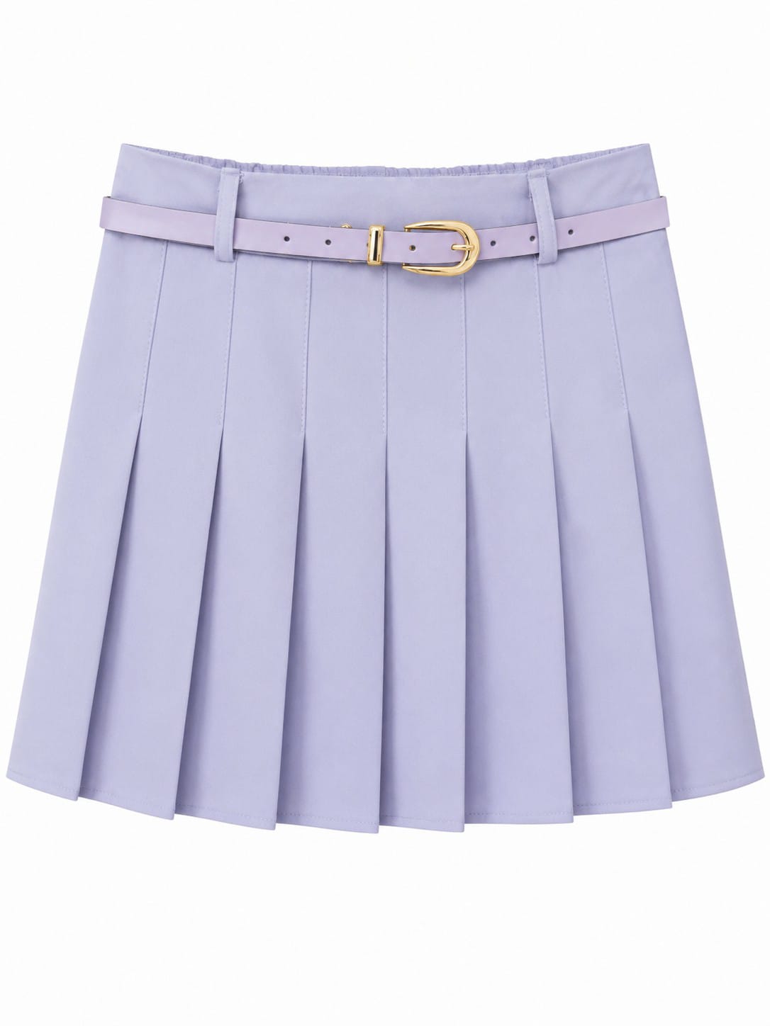Elegant lavender pleated mini skirt with belt
