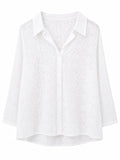 Elegant white floral eyelet button-up blouse