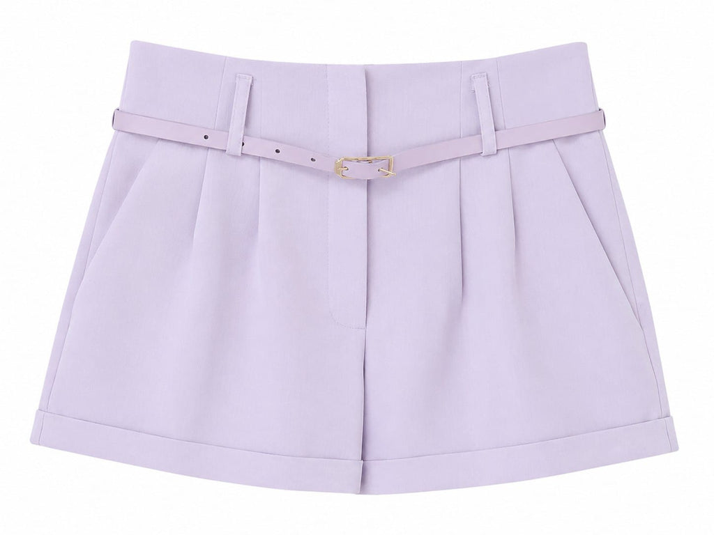 Elegant lavender high-waisted tailored shorts with belt