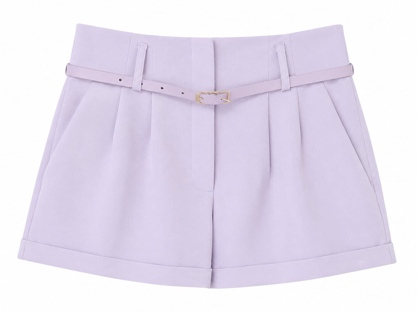 Elegant lavender high-waisted tailored shorts with belt