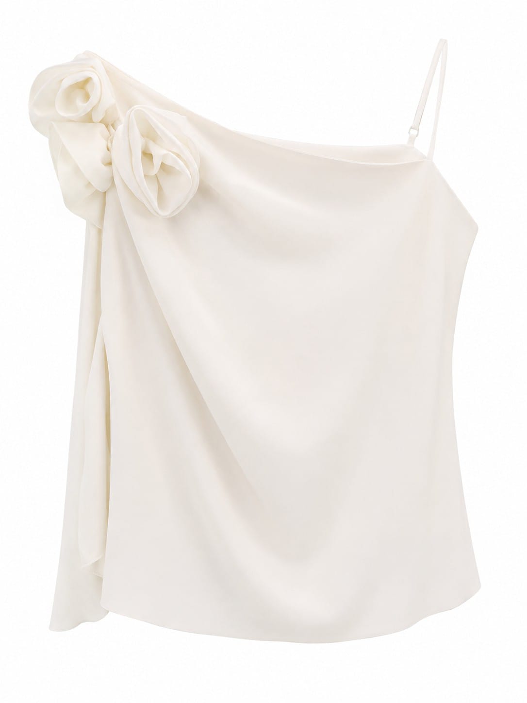 Elegant ivory one-shoulder floral blouse