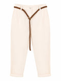Elegant white tapered pants with braided blet