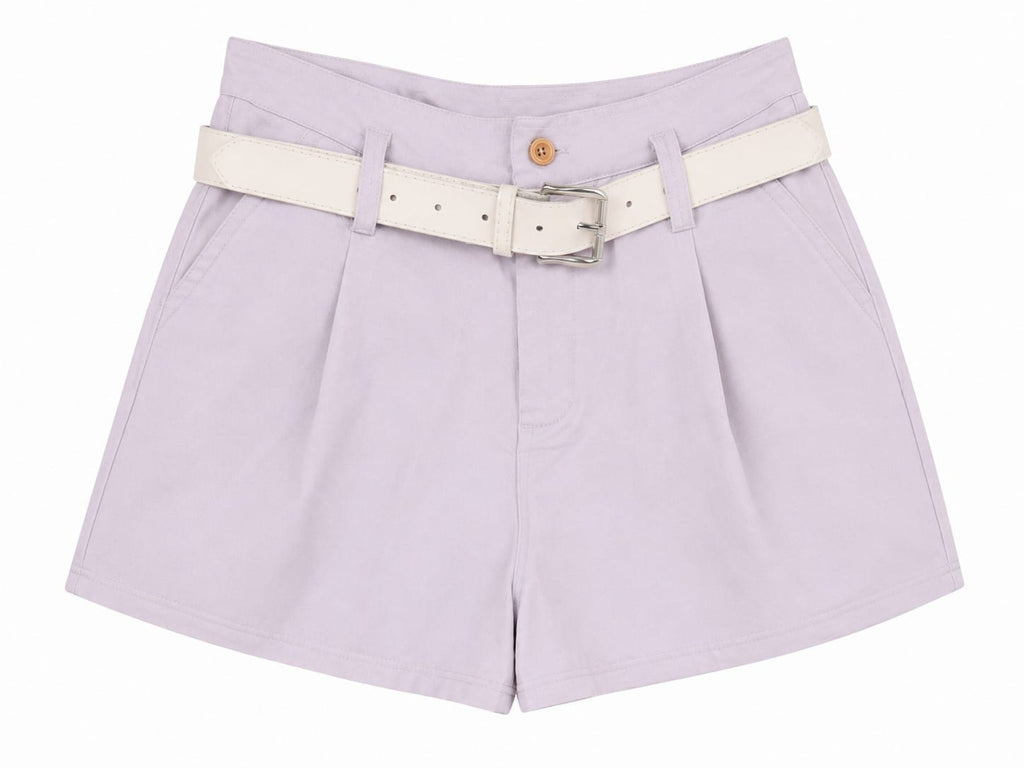 Elegant lavender high-waisted shorts with belt