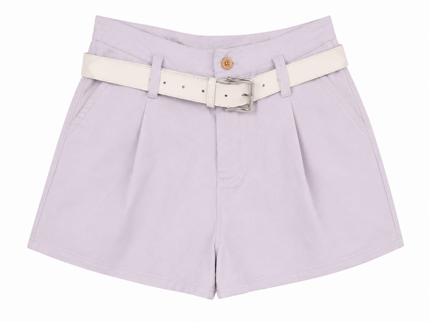 Elegant lavender high-waisted shorts with belt
