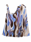 Abstract print one-shoulder satin bloude
