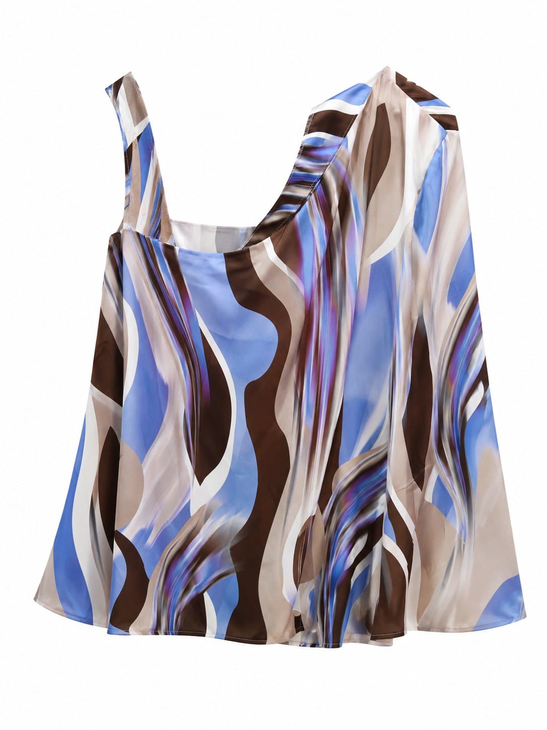 Abstract print one-shoulder satin bloude