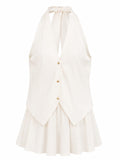 Elegant ivory halter top&flared skirt set