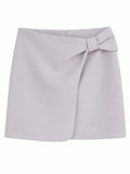 Elegant lavender wrap mini skirt with bow detail