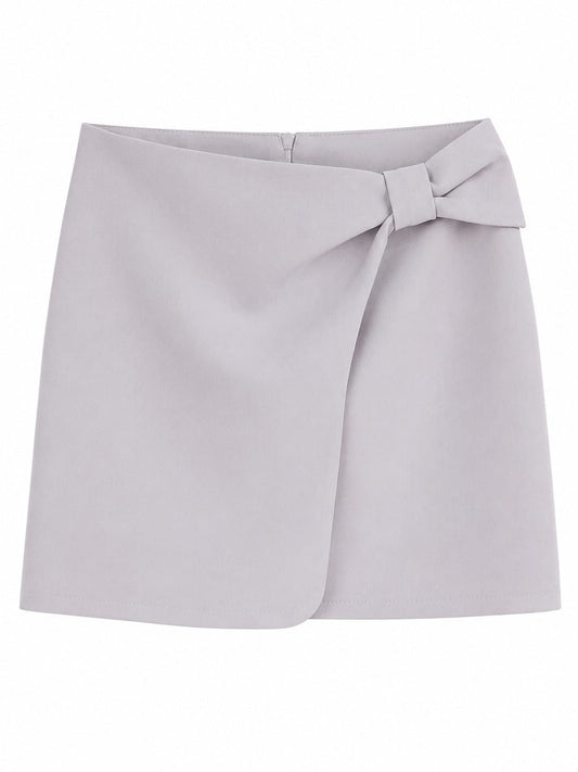 Elegant lavender wrap mini skirt with bow detail