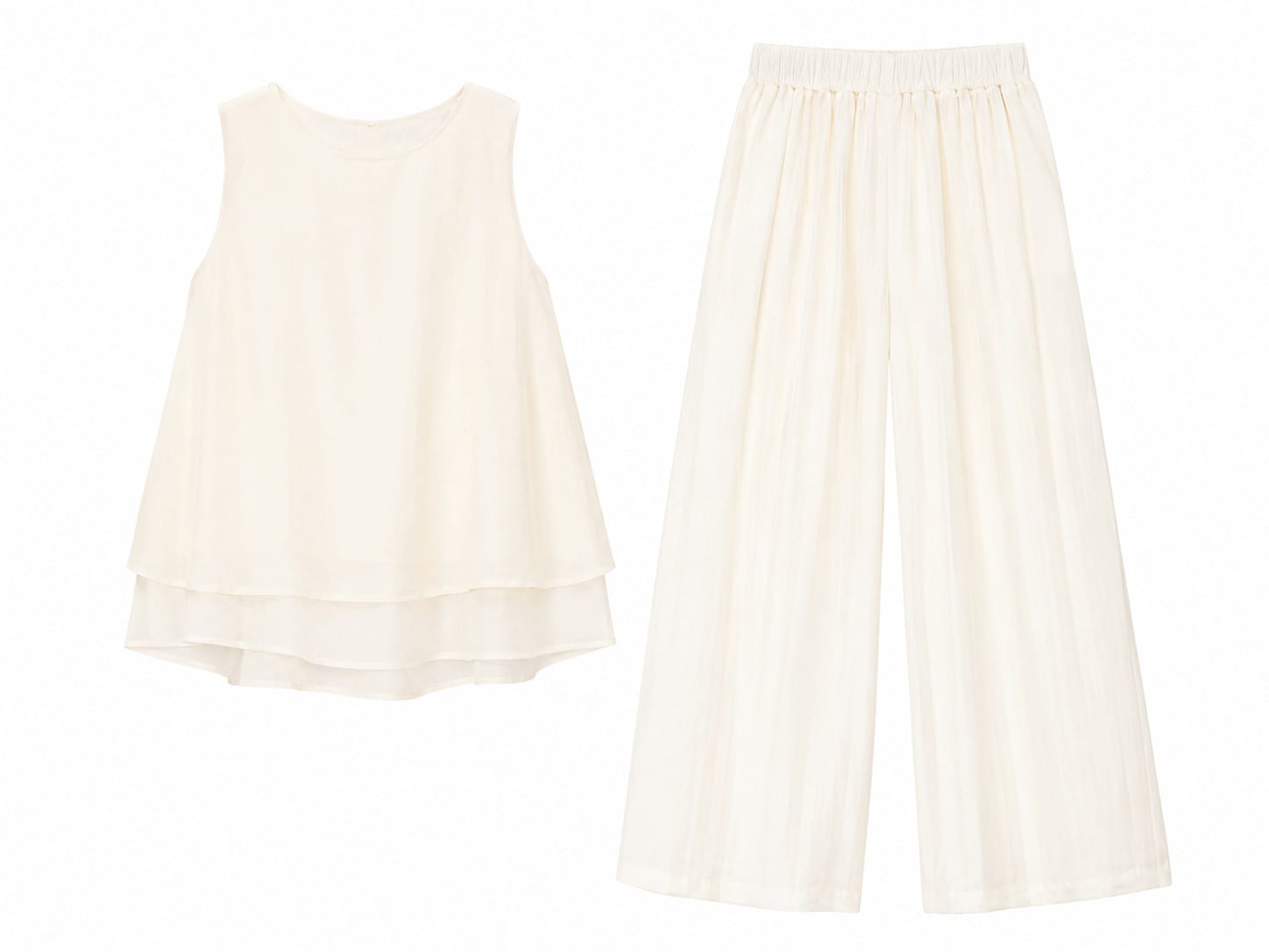 Elegant ivory sleeveless top&wide-leg pants set