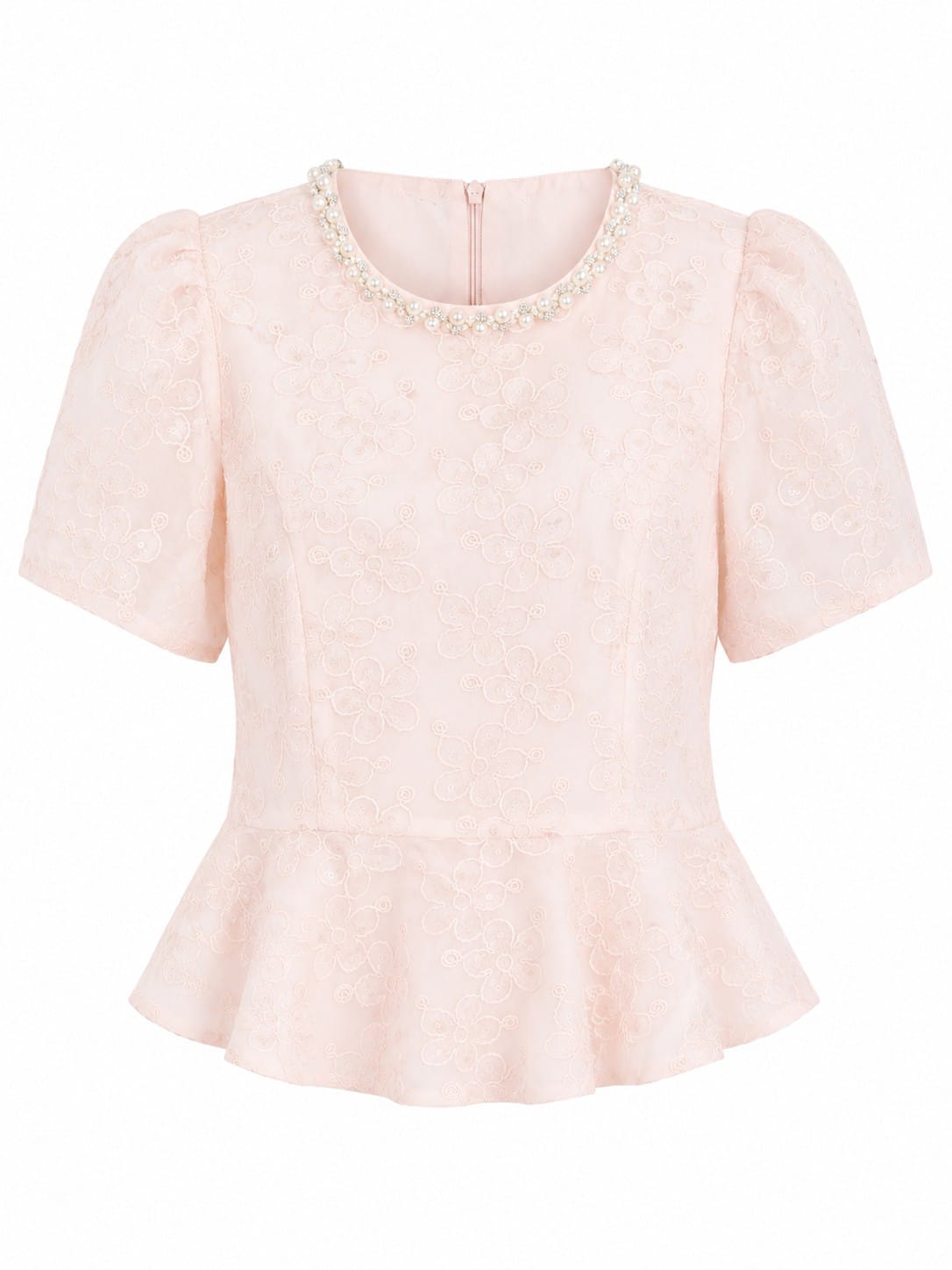 Blush floral embroidered peplum blouse