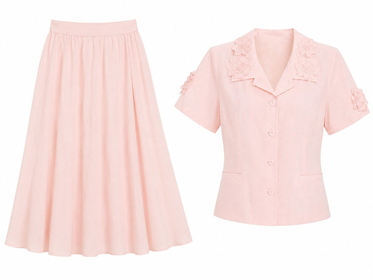 Blush floral two-piece skirt set