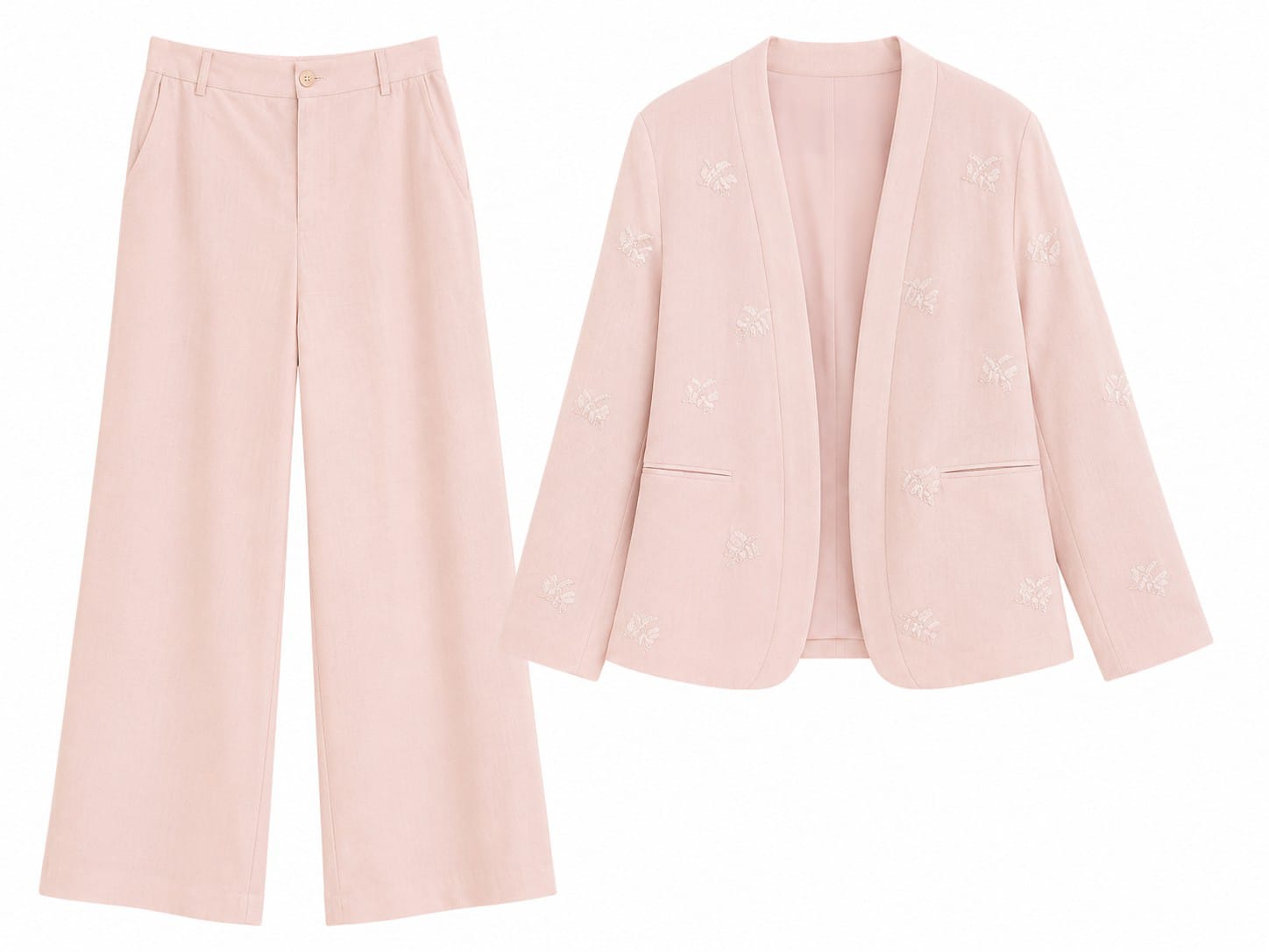 Blush embroidered tow-piece suit set