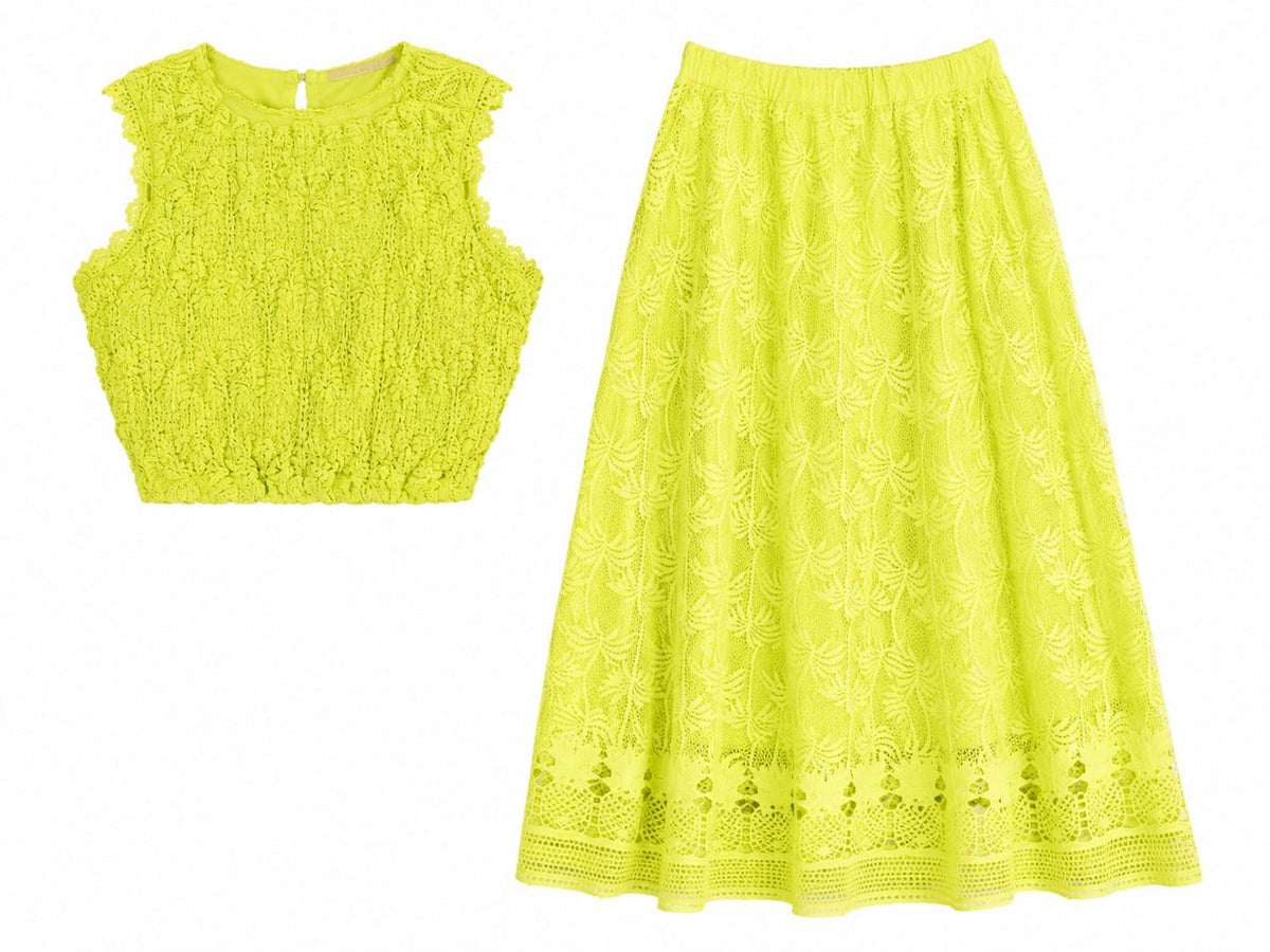 Neon lace crop top& maxi skirt set
