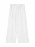Women white textured wide-leg pants