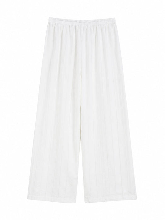 Women white textured wide-leg pants