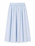 Women light blue elastic waist maxi skirt with bow
