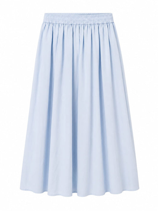 Women light blue elastic waist maxi skirt with bow