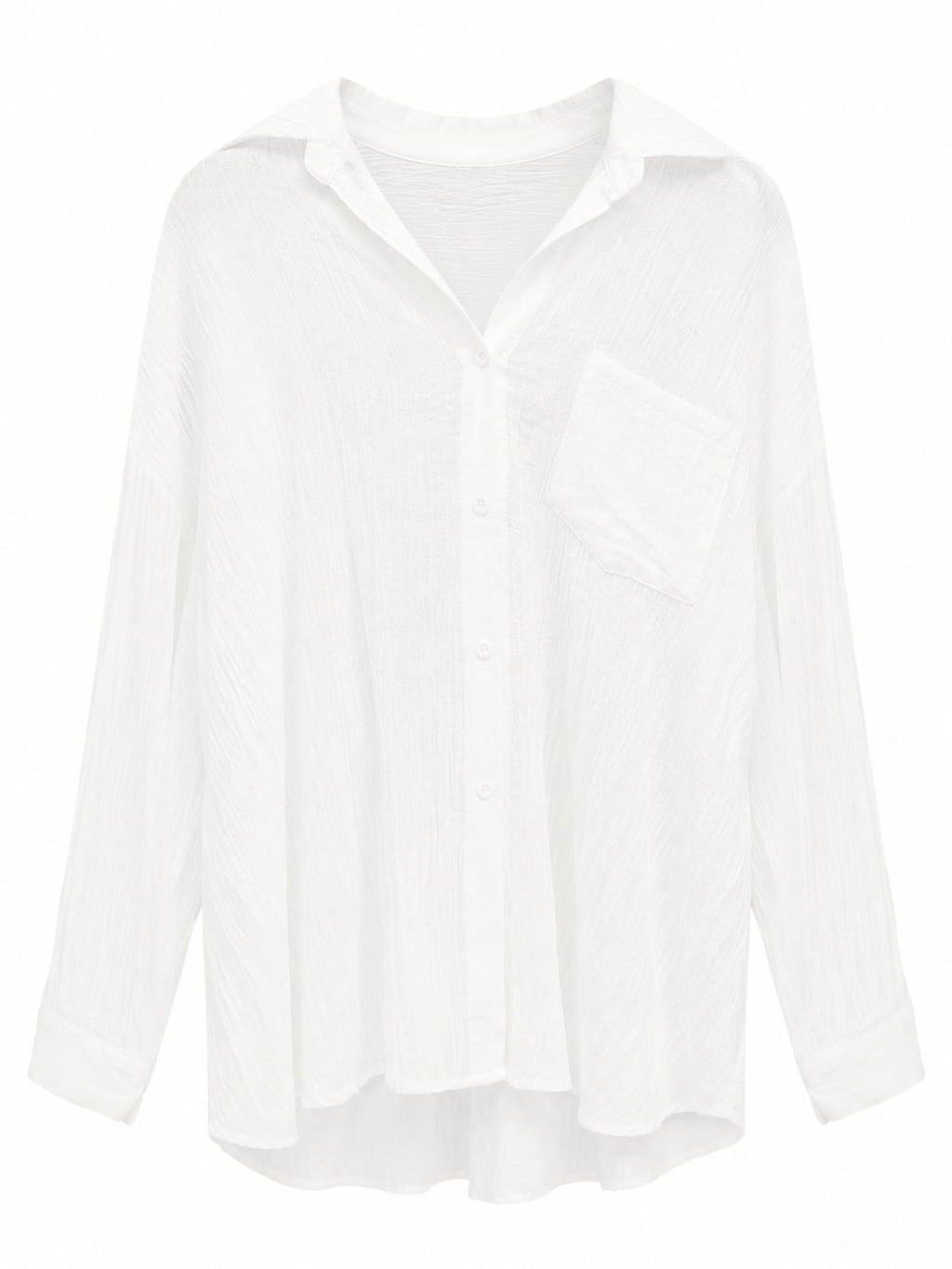Women white textured oversized button-up shirt