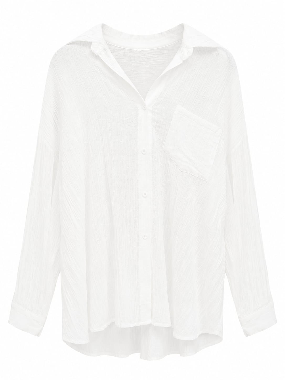 Women white textured oversized button-up shirt