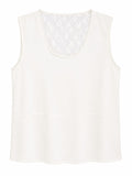 Women white lace yoke sleeveless blouse