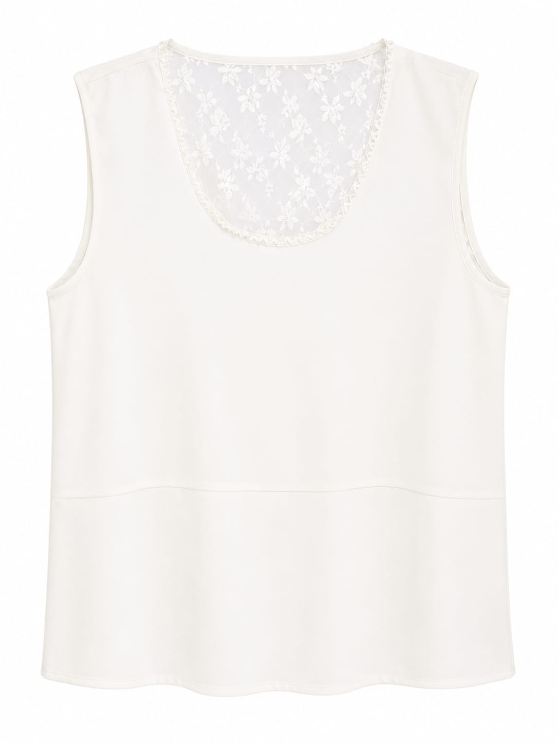 Women white lace yoke sleeveless blouse