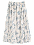 Women blue floral print maxi skirt
